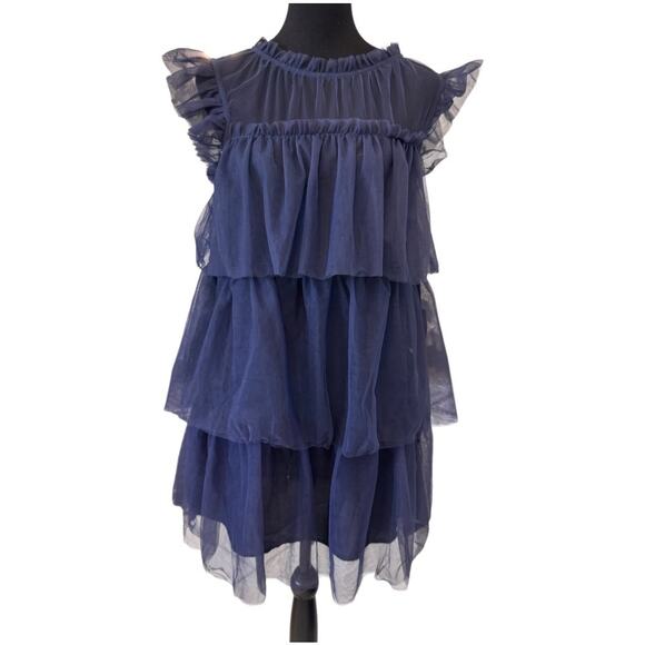 NEW LUSH NORDSTROM Navy Blue Tiered Mesh Mini Dress Size L - Picture 1 of 4